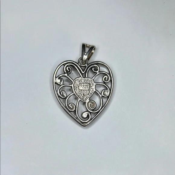 Victorian Sterling Silver and Purple Heart Pendant - Picture 4 of 4